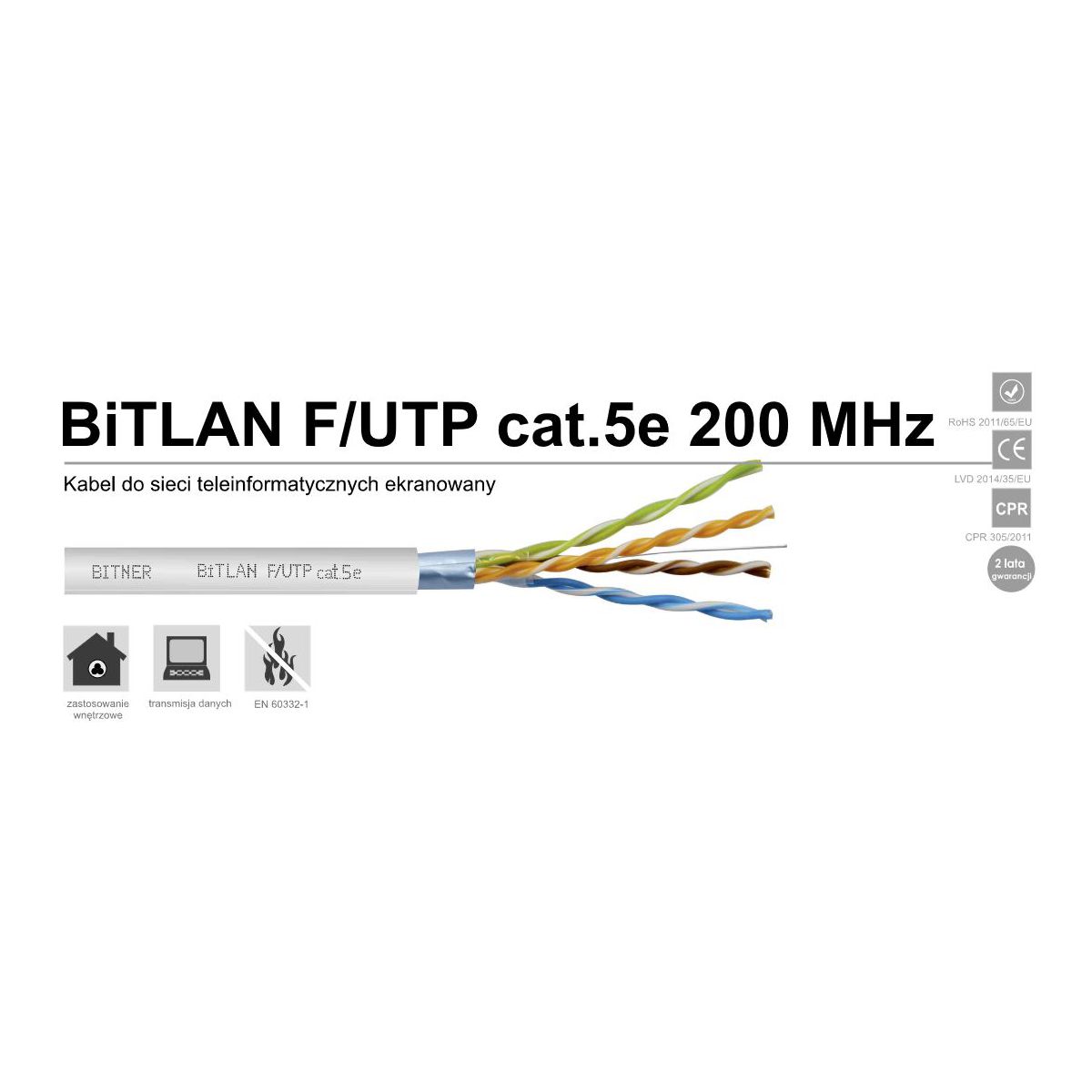 Kabel ekranowany BiTLAN F/UTP cat.5e 200MHz karton 305m