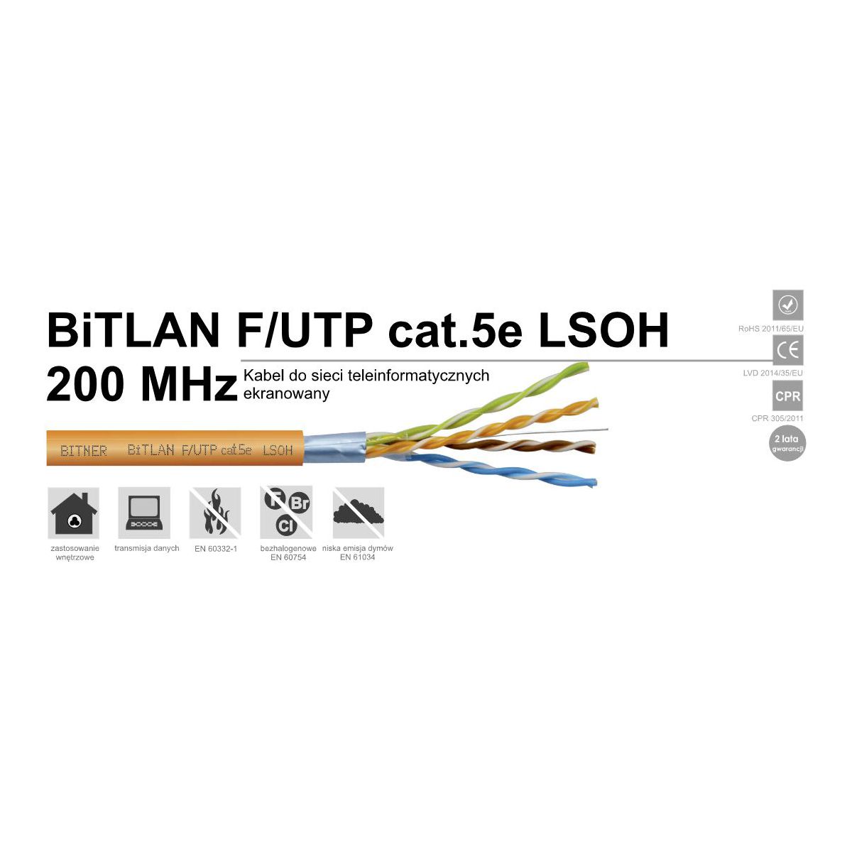 Kabel ekranowany BiTLAN F/UTP cat.5e LSOH 200MHz