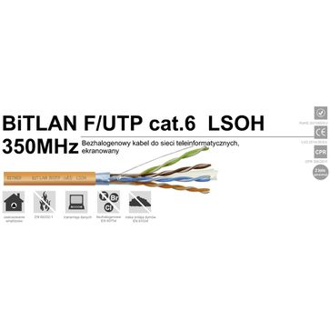 Bezhalogenowy kabel ekranowany BiTLAN F/UTP cat.6 LSOH 350MHz