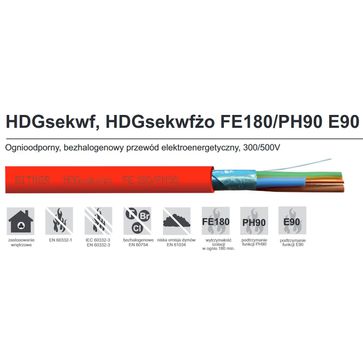 Przewód ognioodporny HDGsekwf FE180/PH120/E90 2x1,5 mm² 300/500V B2ca-s1a,d0,a1