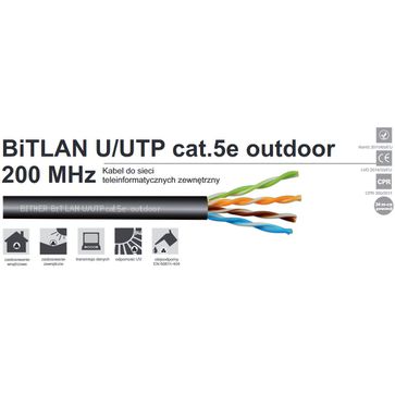 Kabel zewnętrzny UV BiTLAN U/UTP cat.5e outdoor 200MHz