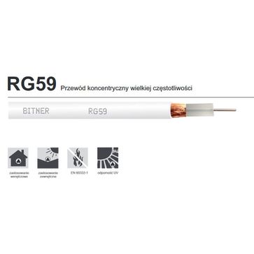 Przewód koncentryczny RG59 żyła Cu-Fe 75 Ohm